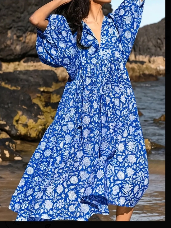 Dresses & Skirts - Blue & White Floral Boho Midi Dress